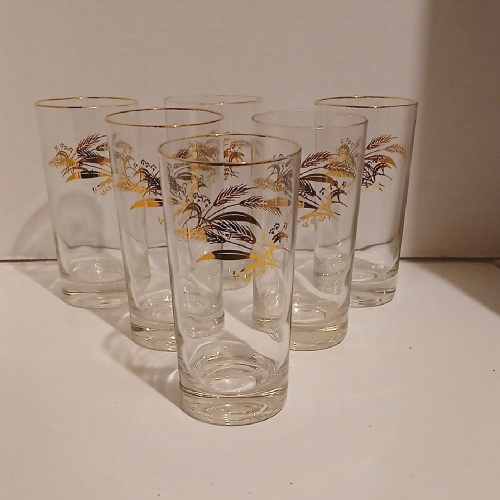 Homer Laughlin Gold and Black Floral Glasses Set